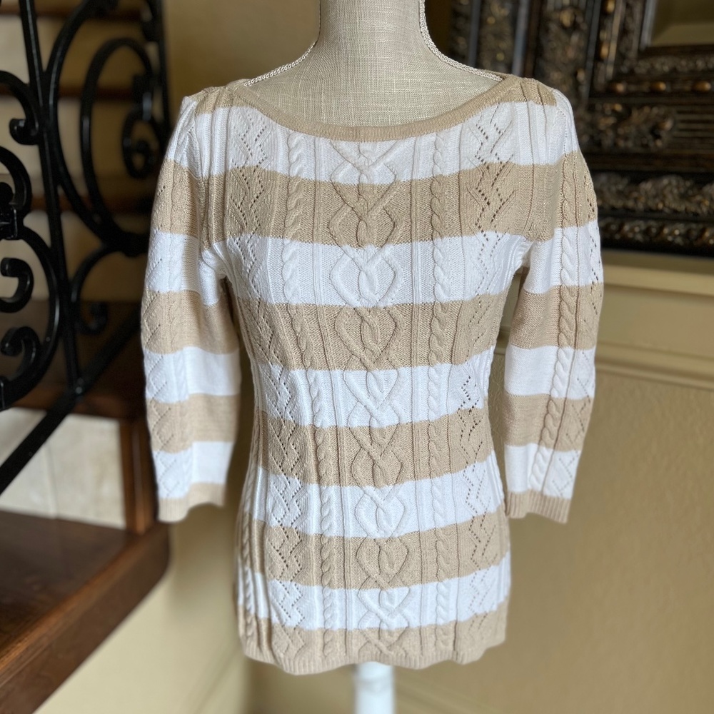 WHBM Cable Knit Sweater w/ Stripes